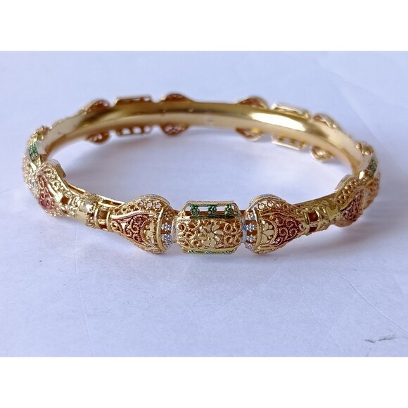 Traditional Indian Bangle Bracelet Hollow Gold Plated 9 Inches - Picture 1 of 4